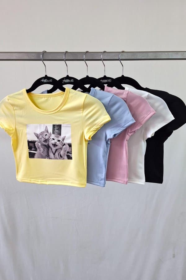 Remera top 2 GATITOS modal soft